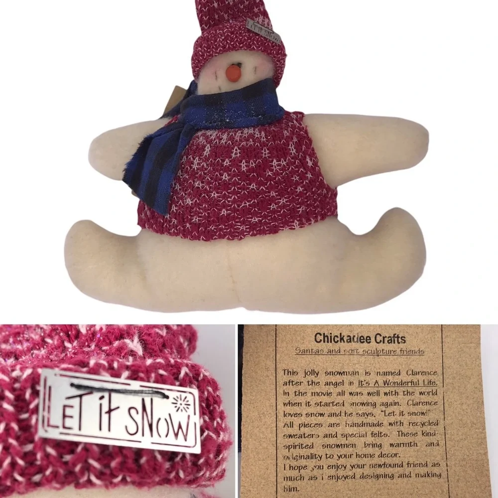 Vintage Handmade Let It Snow Plush Snowman Sweater Muffler Stuffed Animal Decor